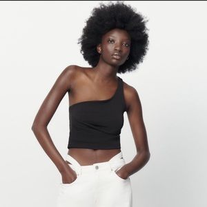 Zara Black One Shoulder Ruched Tank S